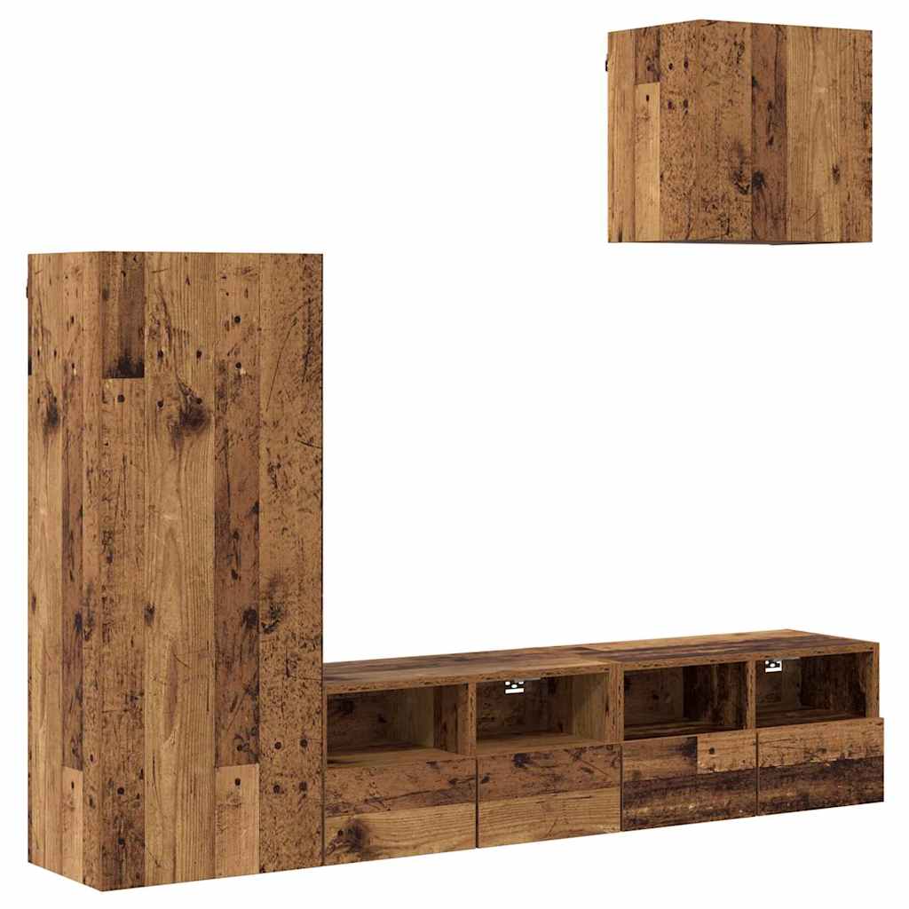 Unità per TV a Muro 4 pcs Legno vecchio Legno multistrato