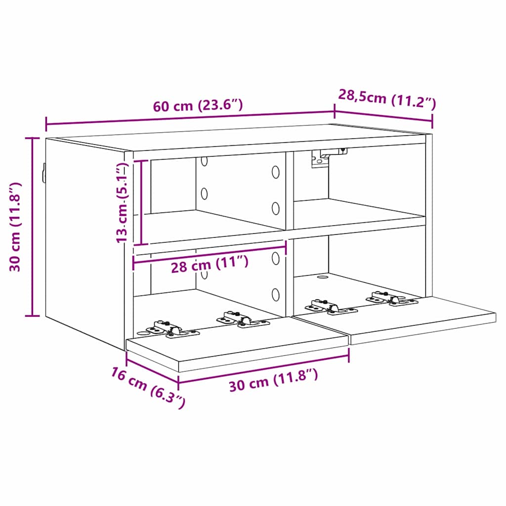 Unità per TV a Muro 4 pcs Rovere artigianale Legno multistrato