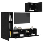 Unità per TV a Muro 4 pcs Rovere Nero Legno multistrato