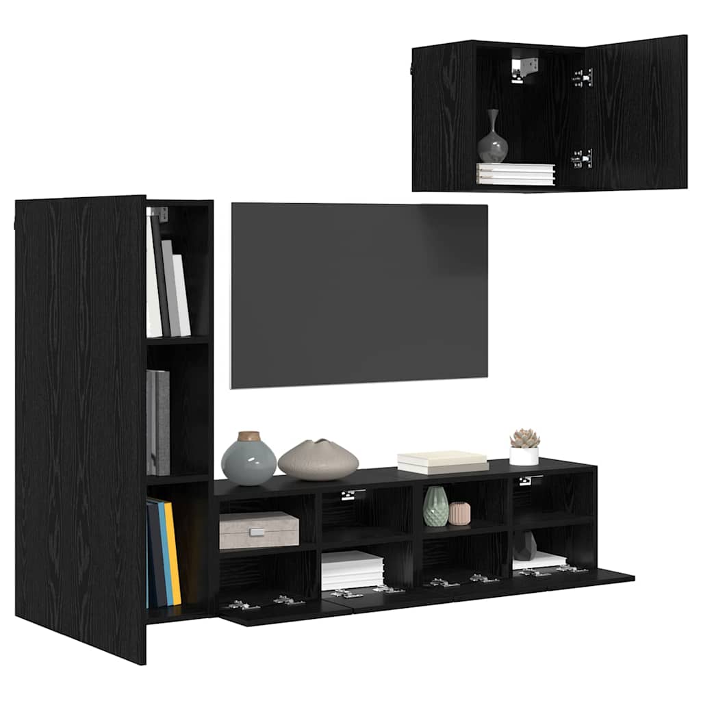Unità per TV a Muro 4 pcs Rovere Nero Legno multistrato