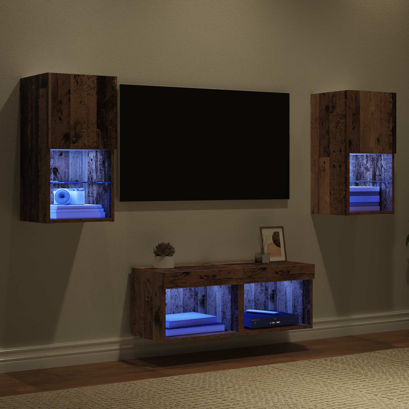 Mobiletti TV da Parete 4 pcs Legno vecchio Legno multistrato