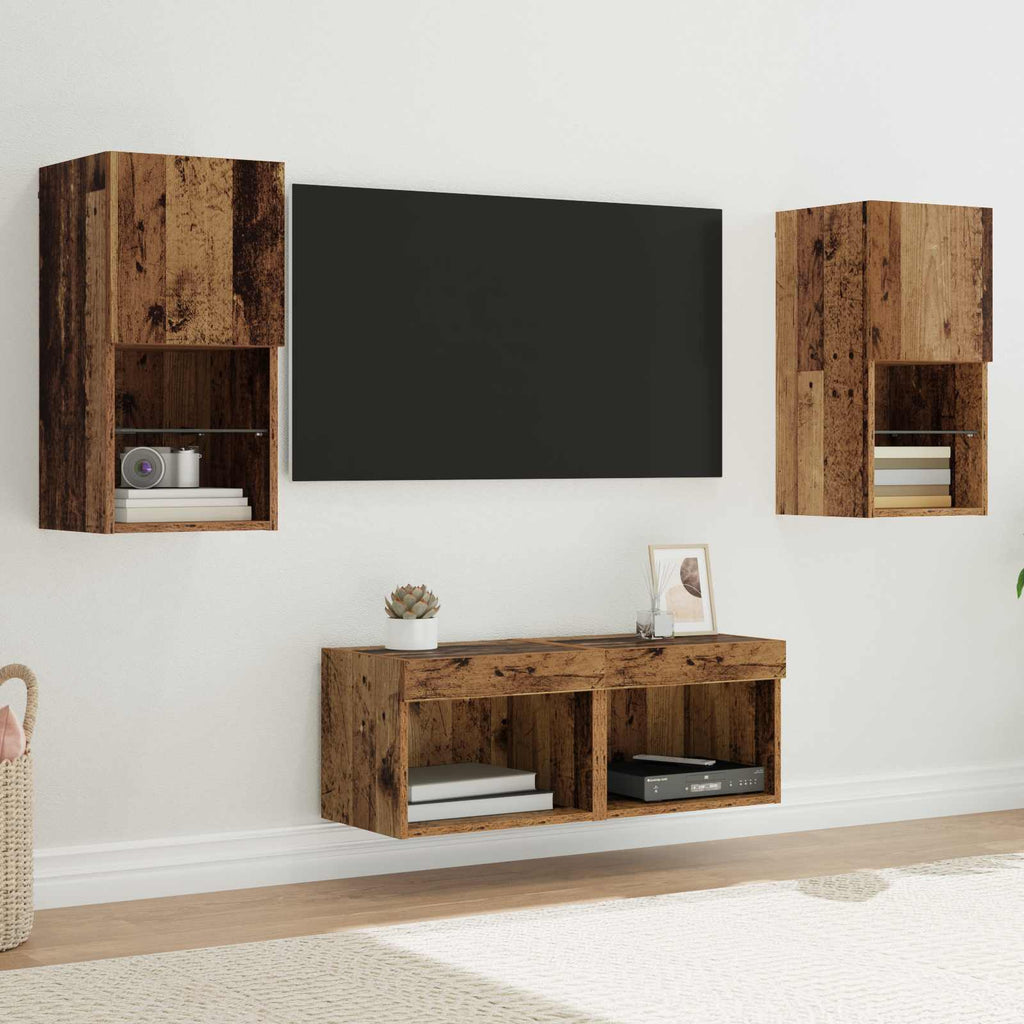 Mobiletti TV da Parete 4 pcs Legno vecchio Legno multistrato
