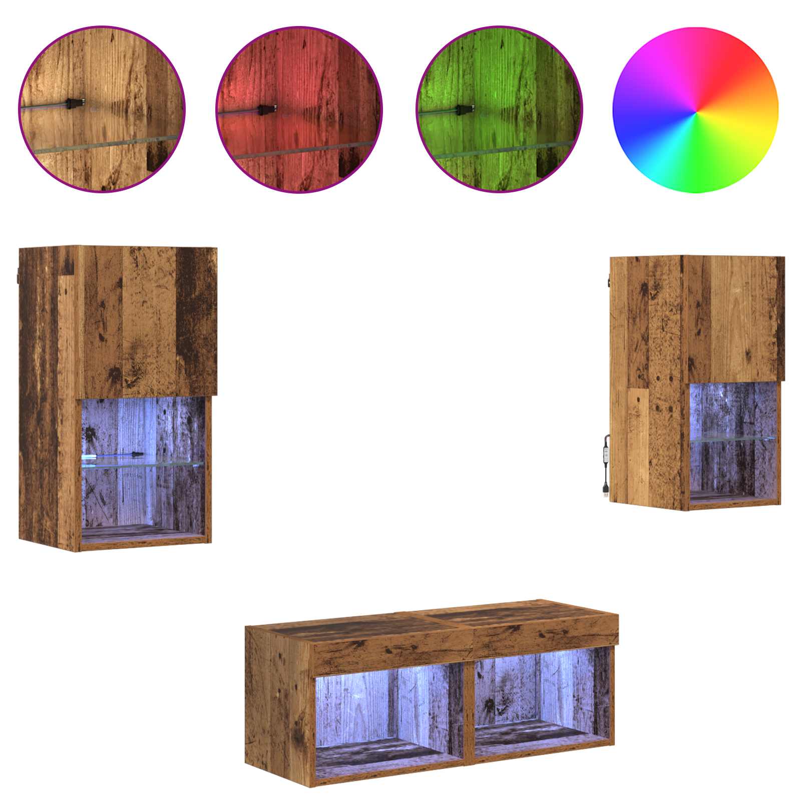 Mobiletti TV da Parete 4 pcs Legno vecchio Legno multistrato