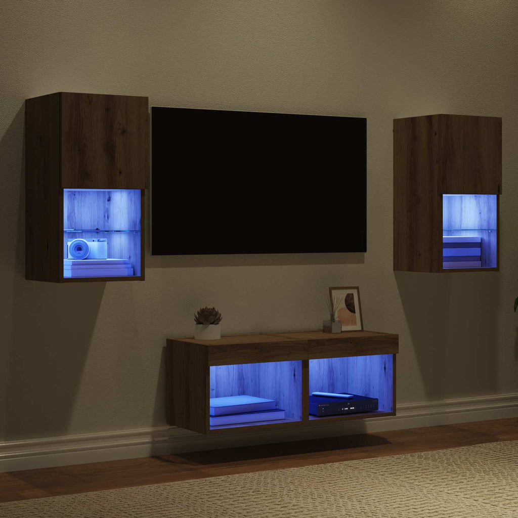 Mobiletti TV da Parete 4 pcs Rovere artigianale