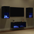 Mobiletti TV da Parete 4 pcs Rovere Nero Legno multistrato