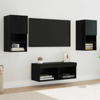Mobiletti TV da Parete 4 pcs Rovere Nero Legno multistrato