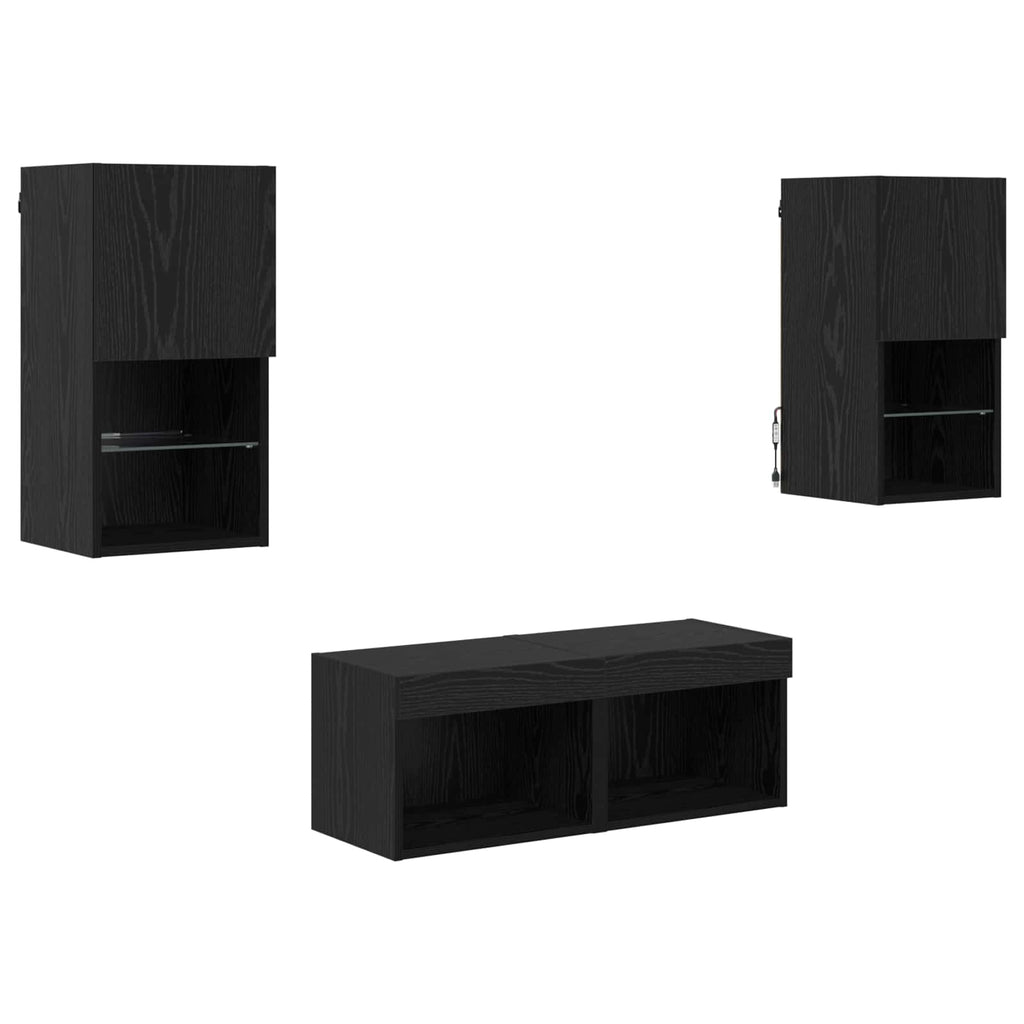 Mobiletti TV da Parete 4 pcs Rovere Nero Legno multistrato