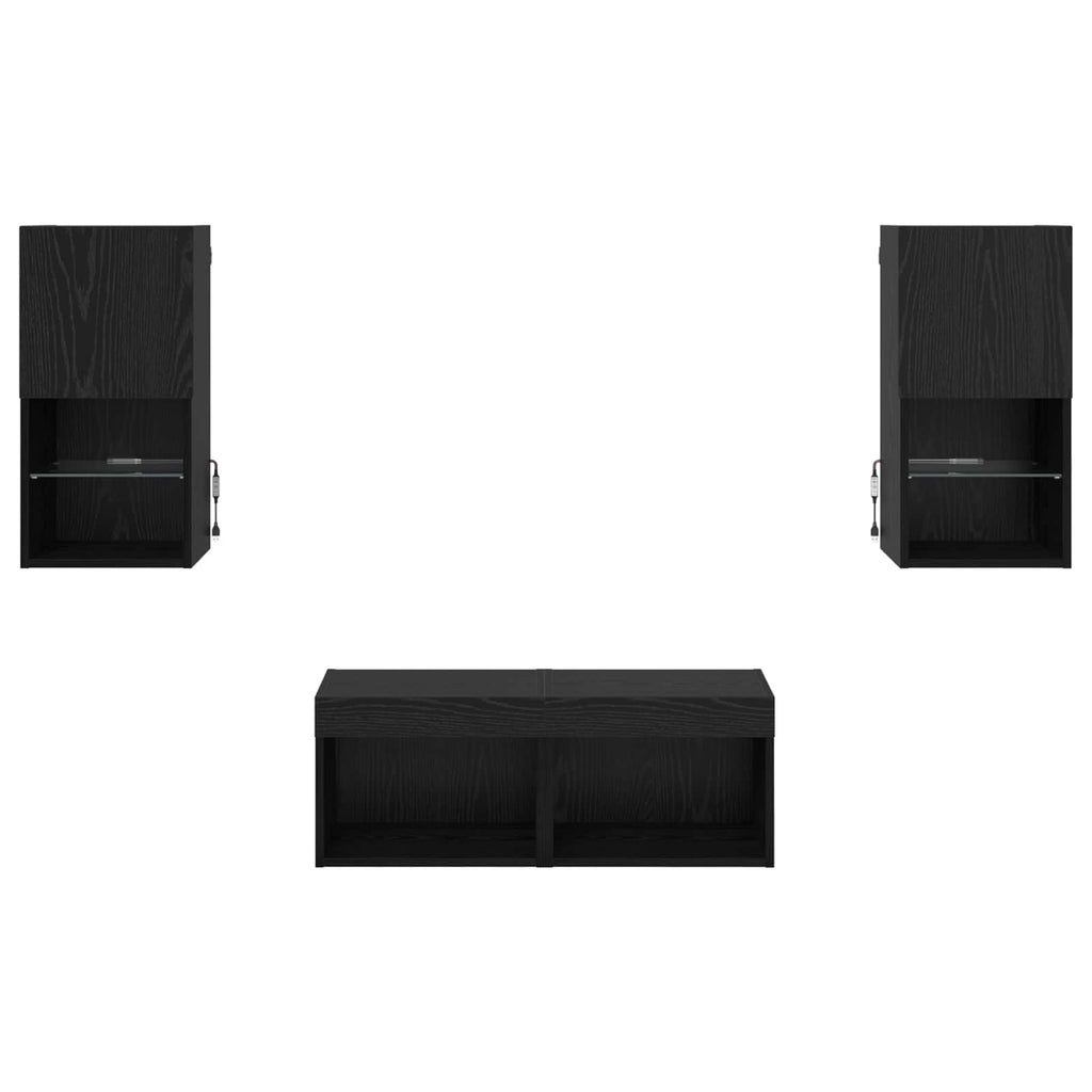 Mobiletti TV da Parete 4 pcs Rovere Nero Legno multistrato