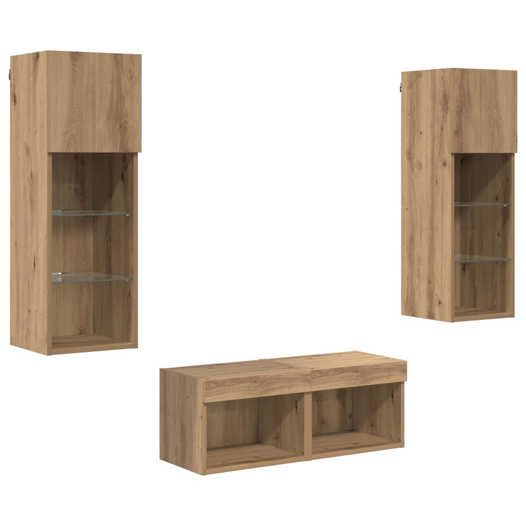 Mobiletti TV da Parete 4 pcs Rovere Nero Legno multistrato