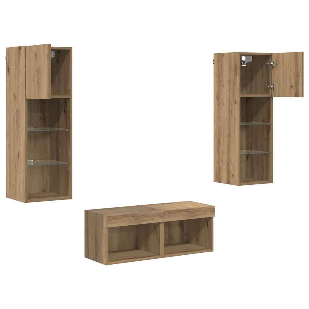 Mobiletti TV da Parete 4 pcs Rovere Nero Legno multistrato