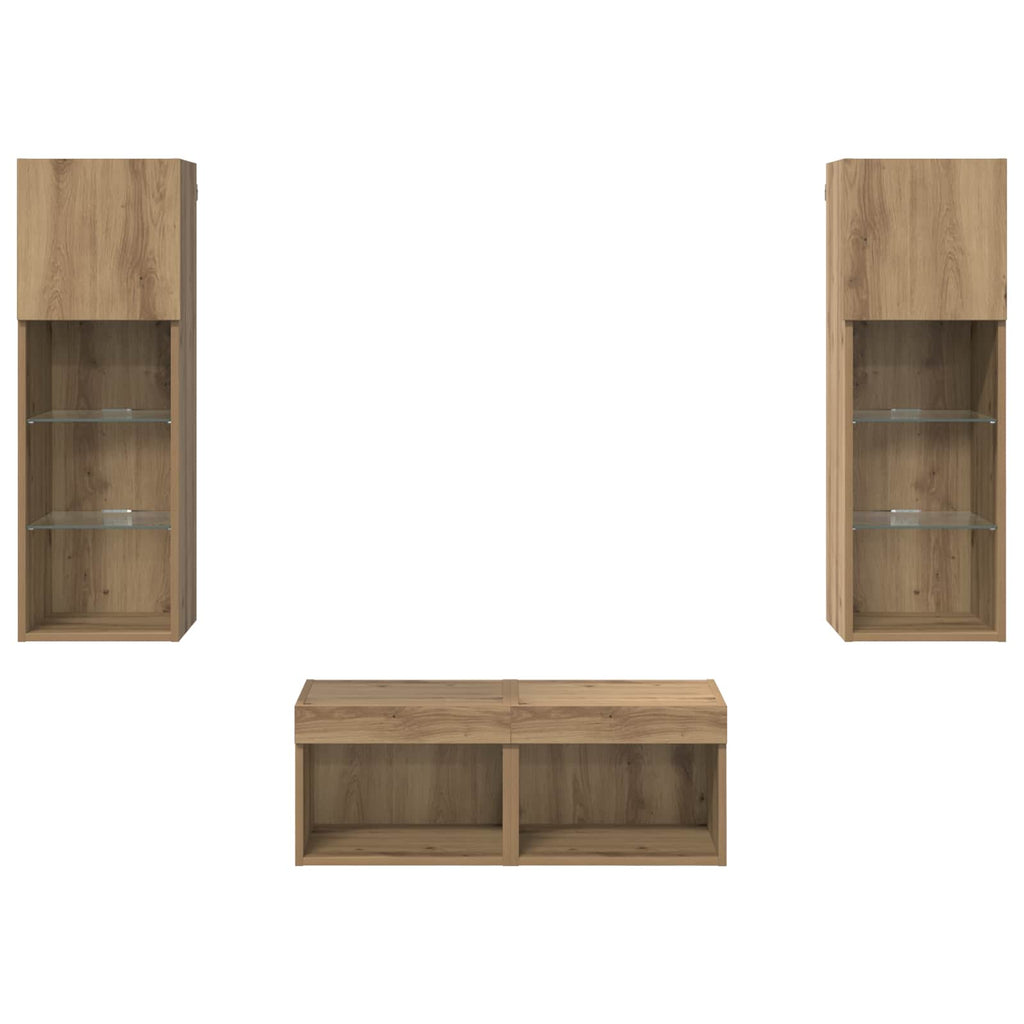 Mobiletti TV da Parete 4 pcs Rovere Nero Legno multistrato