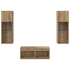 Mobiletti TV da Parete 4 pcs Rovere Nero Legno multistrato