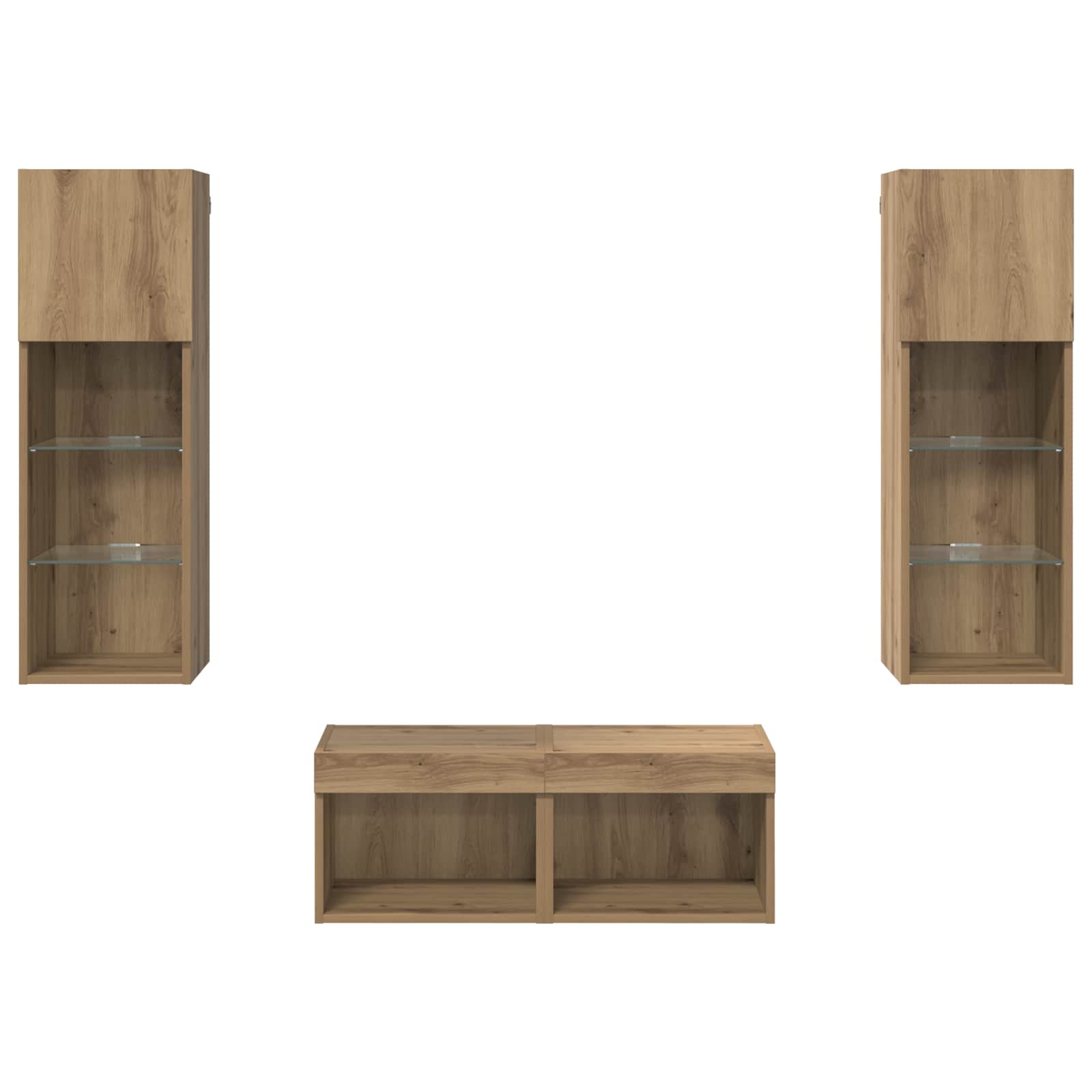Mobiletti TV da Parete 4 pcs Rovere Nero Legno multistrato