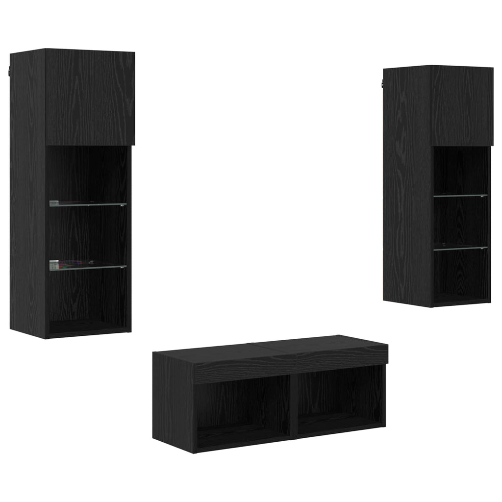 Mobiletti TV da Parete 4 pcs Rovere Nero Legno multistrato