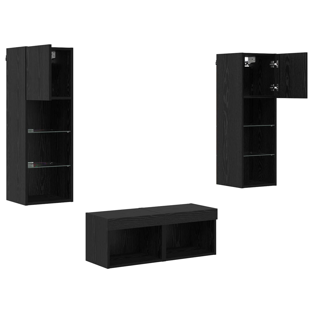 Mobiletti TV da Parete 4 pcs Rovere Nero Legno multistrato