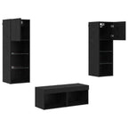 Mobiletti TV da Parete 4 pcs Rovere Nero Legno multistrato