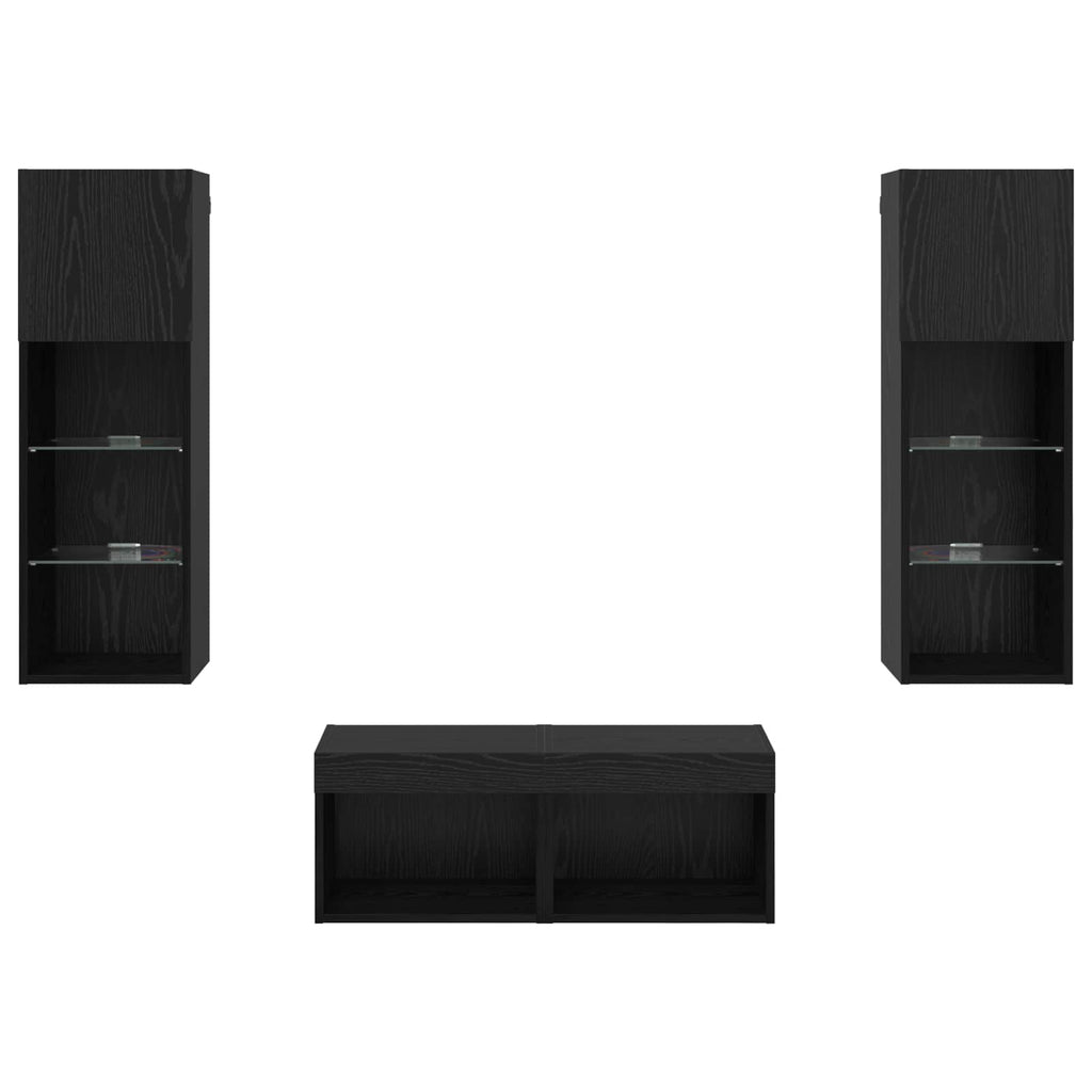 Mobiletti TV da Parete 4 pcs Rovere Nero Legno multistrato