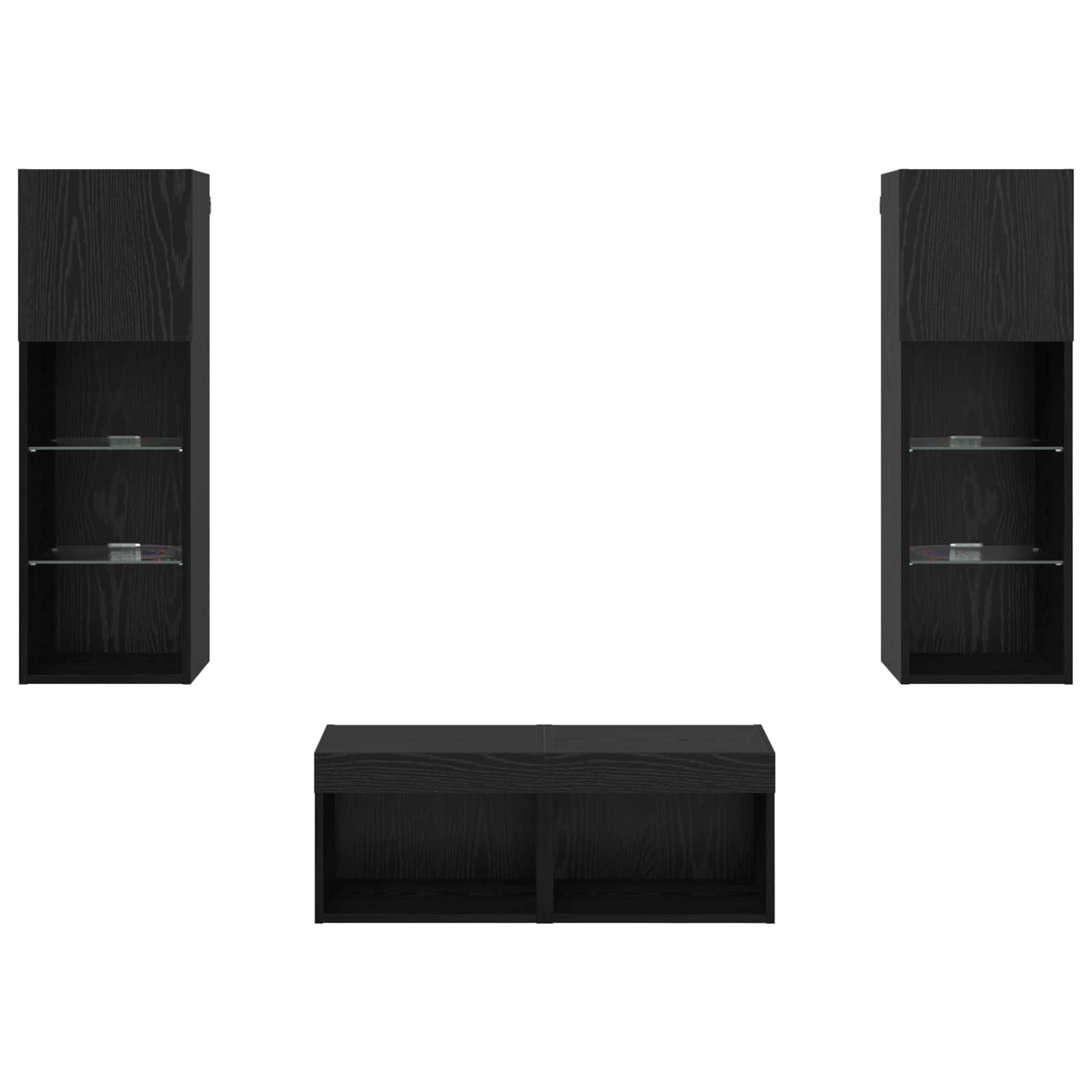 Mobiletti TV da Parete 4 pcs Rovere Nero Legno multistrato