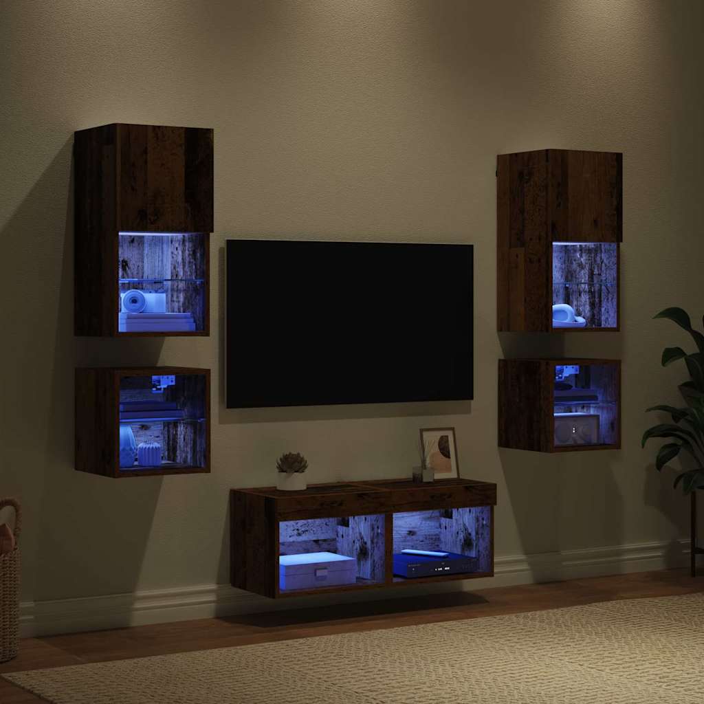 Unità per TV a Muro 8 pcs Legno vecchio Legno multistrato