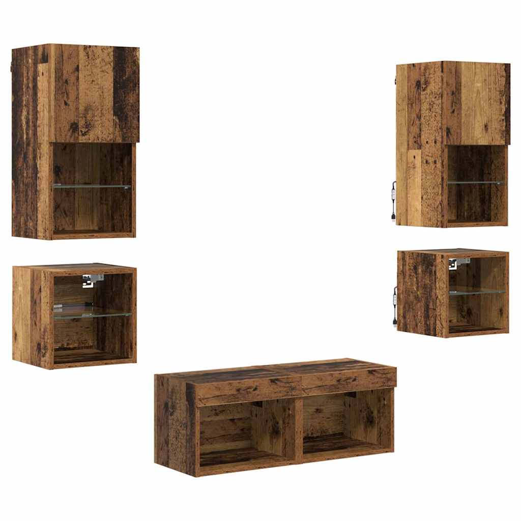 Unità per TV a Muro 8 pcs Legno vecchio Legno multistrato