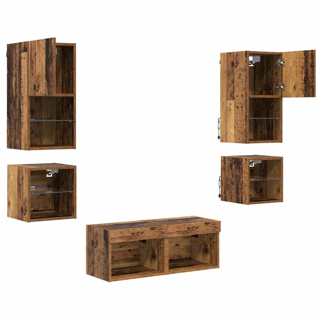 Unità per TV a Muro 8 pcs Legno vecchio Legno multistrato
