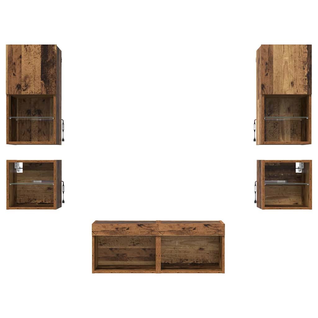 Unità per TV a Muro 8 pcs Legno vecchio Legno multistrato