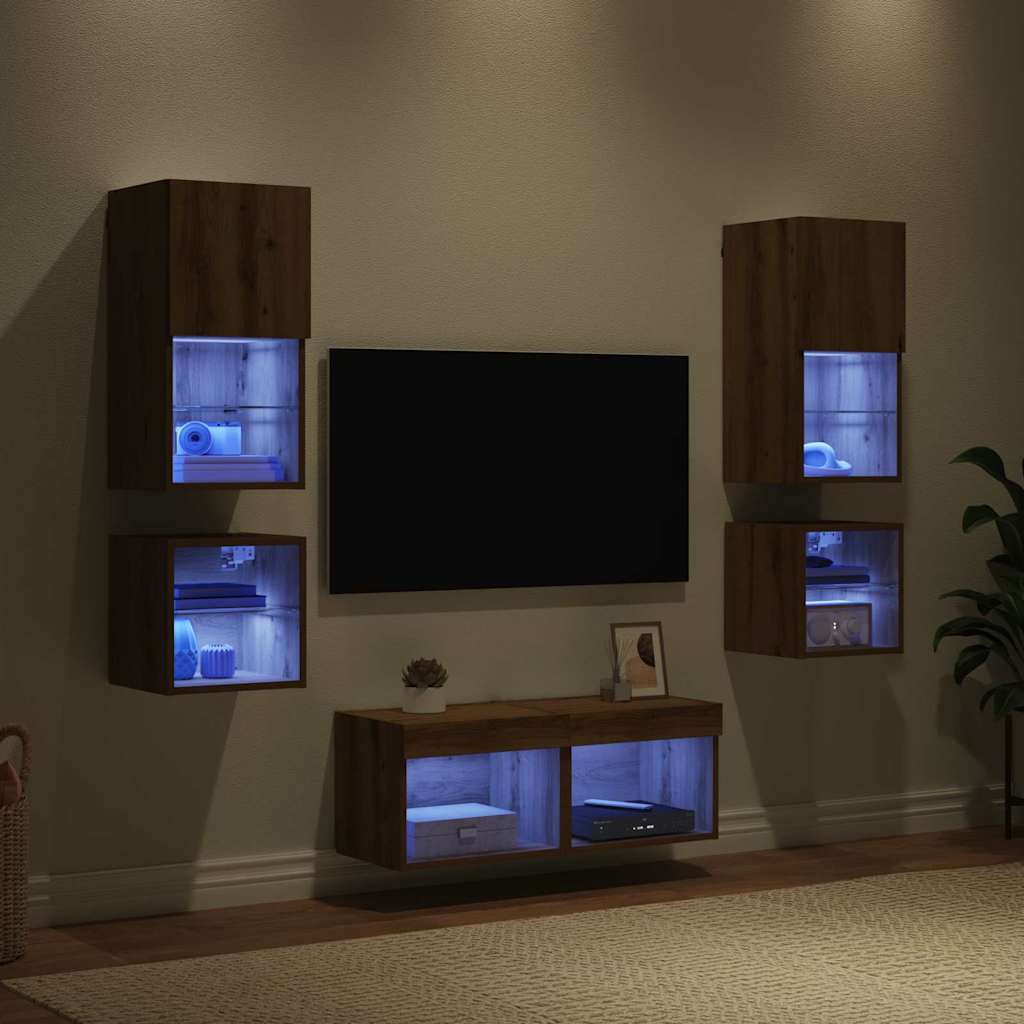 Unità per TV a Muro 8 pcs Rovere artigianale Legno multistrato