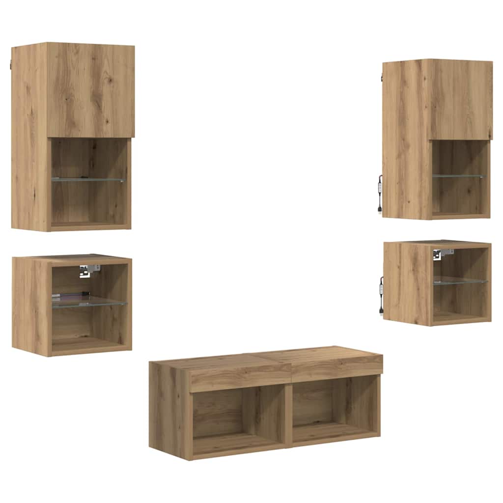 Unità per TV a Muro 8 pcs Rovere artigianale Legno multistrato