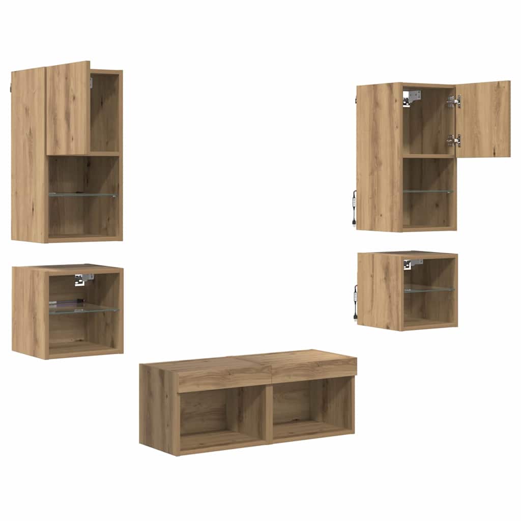Unità per TV a Muro 8 pcs Rovere artigianale Legno multistrato