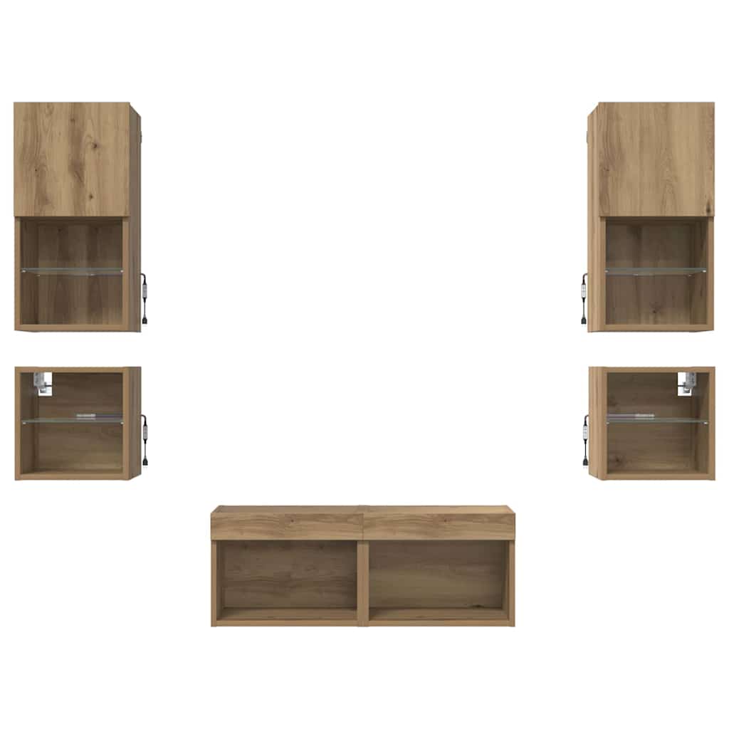 Unità per TV a Muro 8 pcs Rovere artigianale Legno multistrato