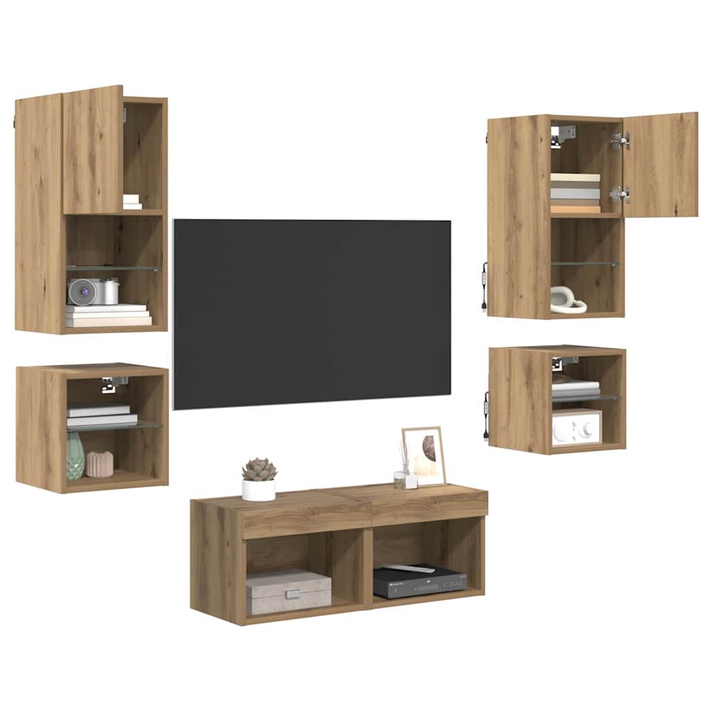 Unità per TV a Muro 8 pcs Rovere artigianale Legno multistrato