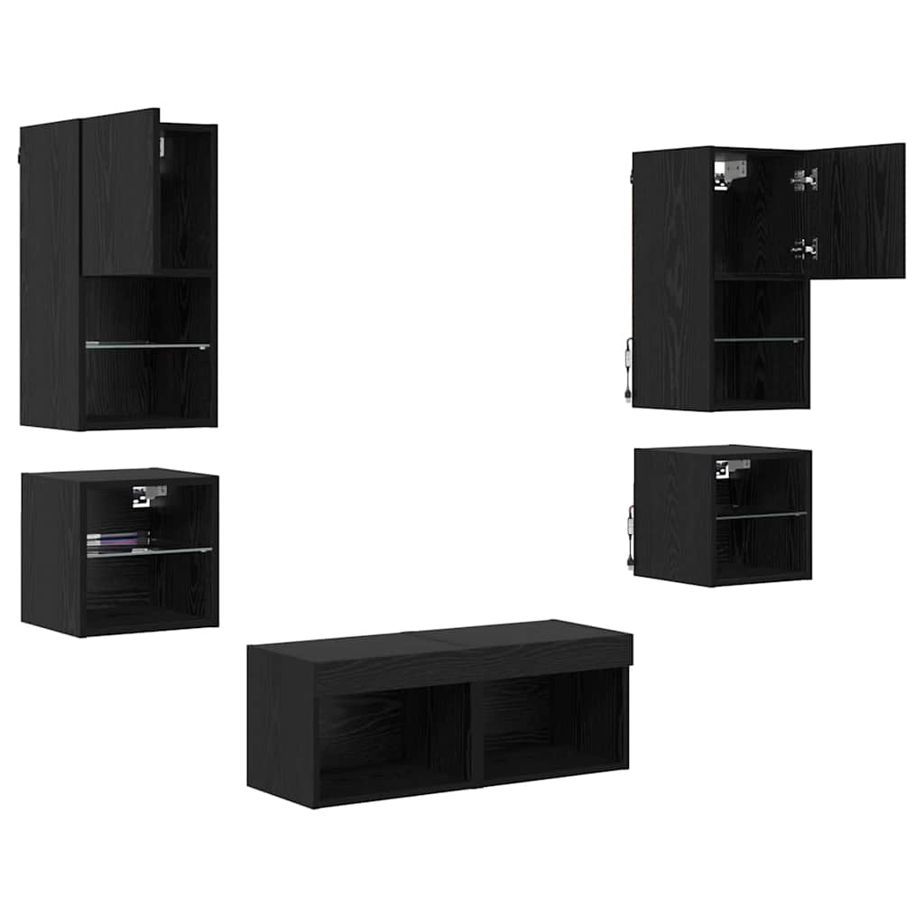 Unità per TV a Muro 8 pcs Rovere Nero Legno multistrato