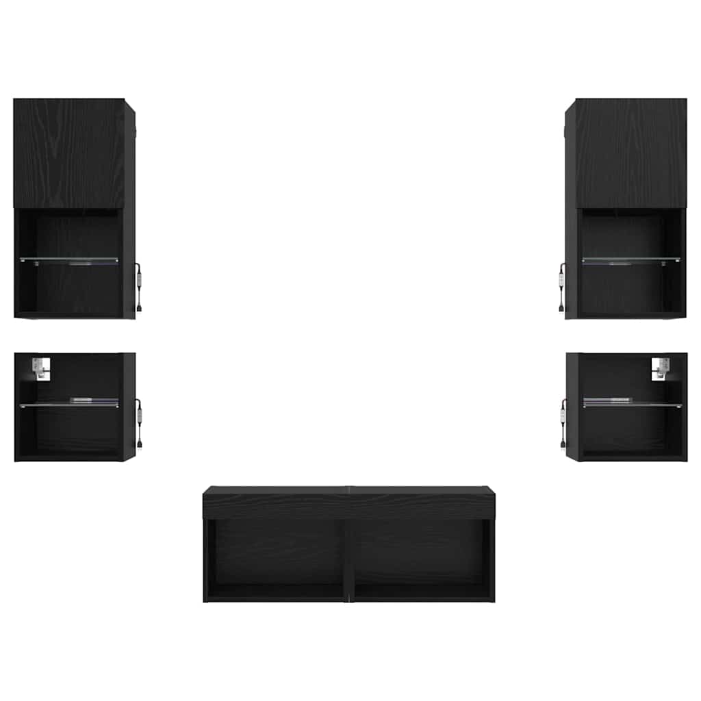 Unità per TV a Muro 8 pcs Rovere Nero Legno multistrato