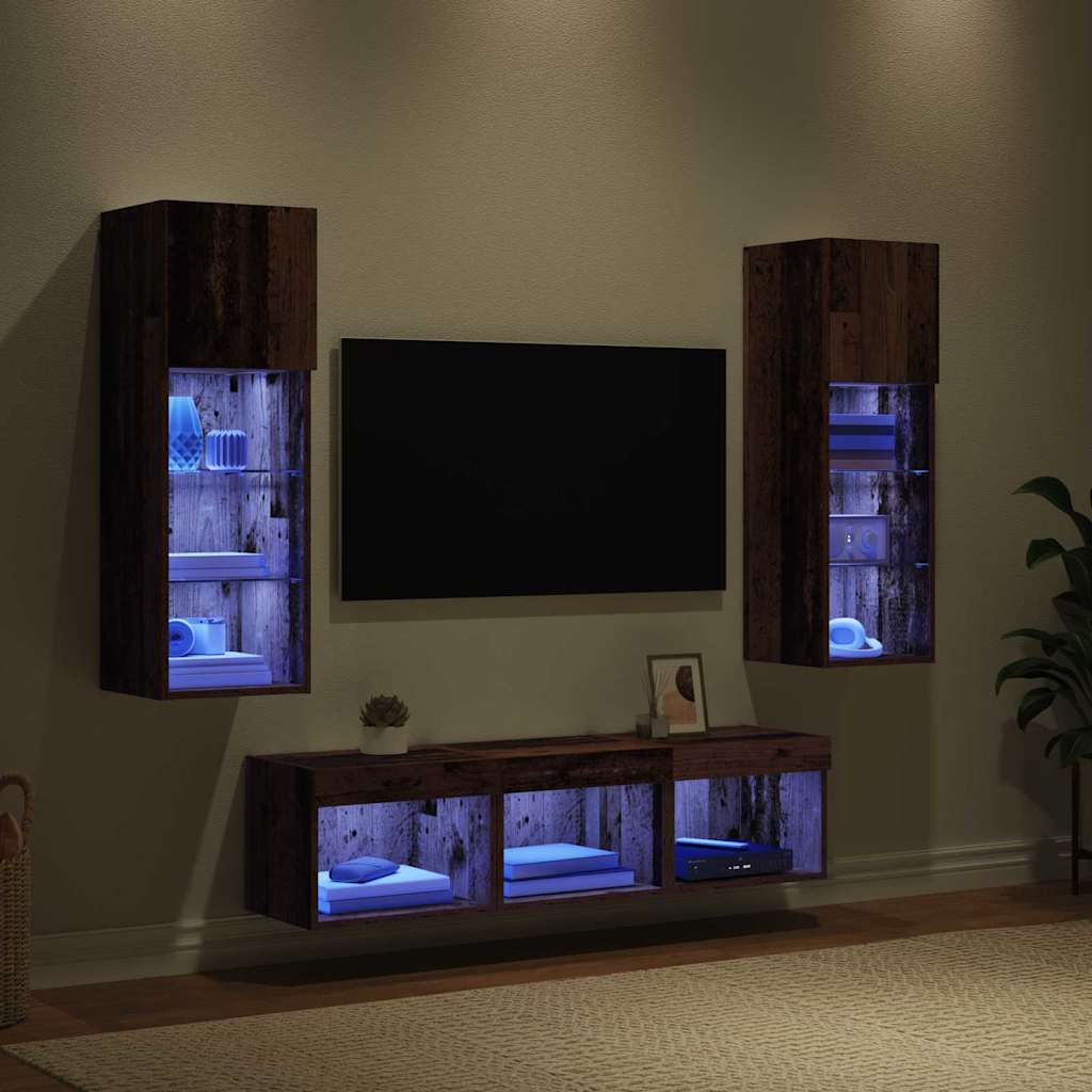 Unità per TV a Muro 5 pcs Rovere Nero Legno multistrato