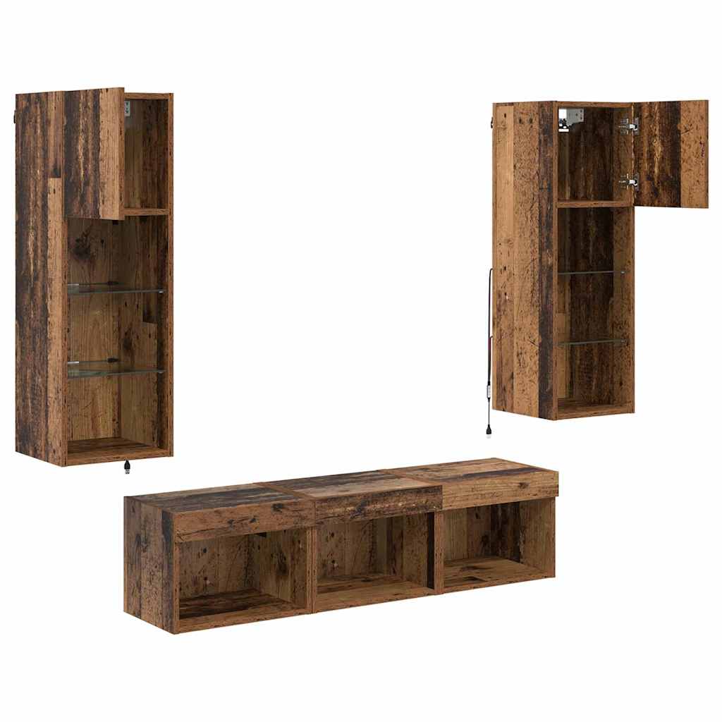 Unità per TV a Muro 5 pcs Rovere Nero Legno multistrato
