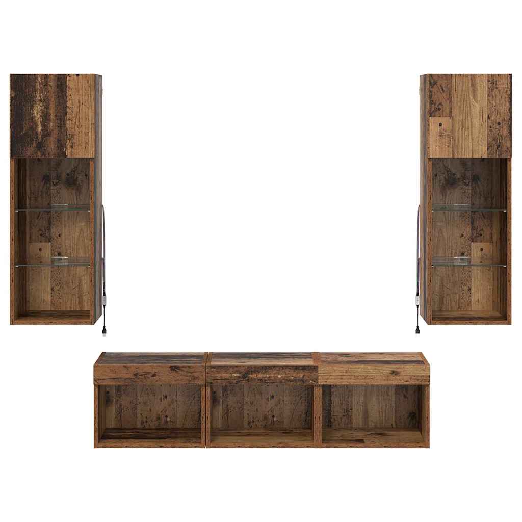 Unità per TV a Muro 5 pcs Rovere Nero Legno multistrato