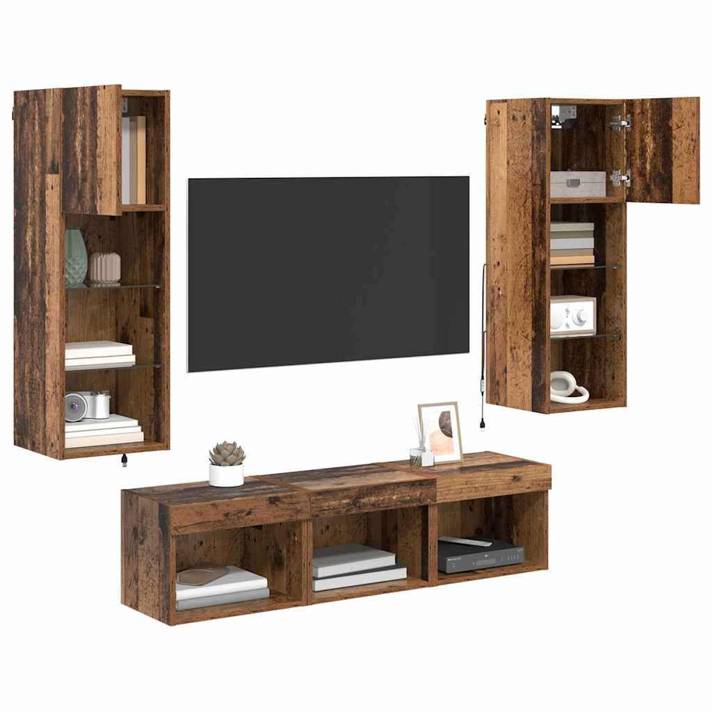 Unità per TV a Muro 5 pcs Rovere Nero Legno multistrato