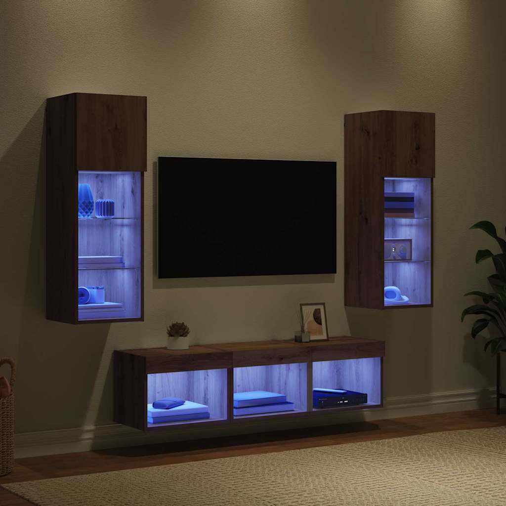 Unità per TV a Muro 5 pcs Rovere Nero Legno multistrato