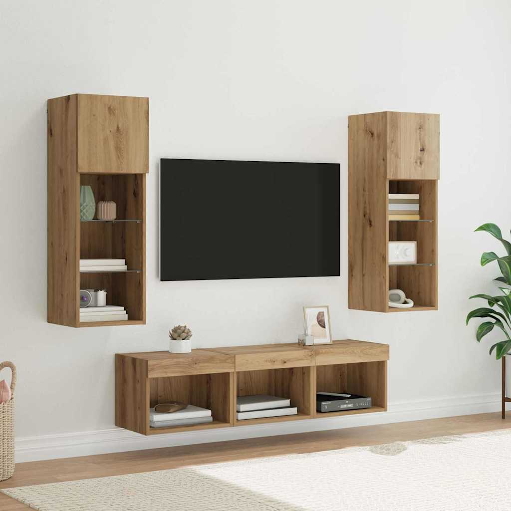 Unità per TV a Muro 5 pcs Rovere Nero Legno multistrato