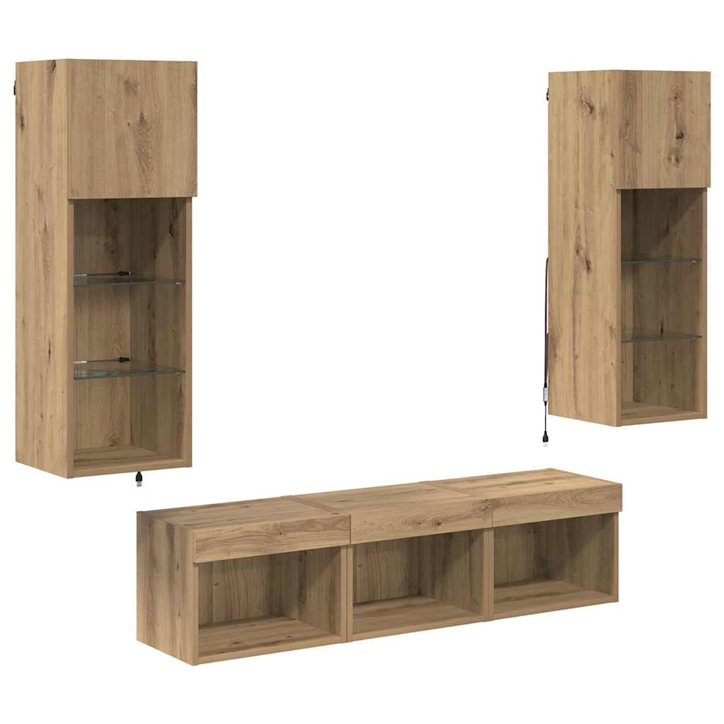 Unità per TV a Muro 5 pcs Rovere Nero Legno multistrato