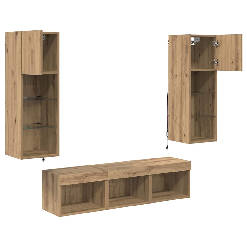 Unità per TV a Muro 5 pcs Rovere Nero Legno multistrato