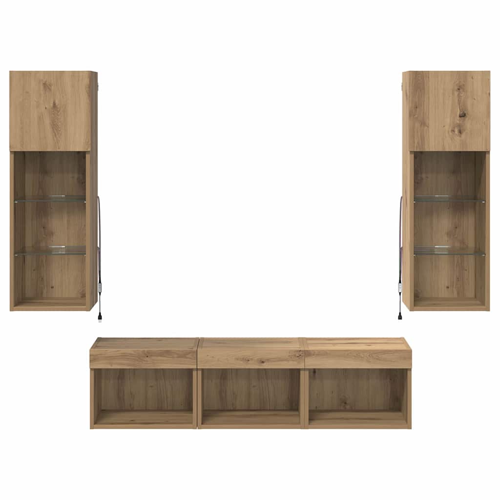 Unità per TV a Muro 5 pcs Rovere Nero Legno multistrato