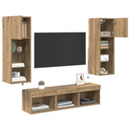 Unità per TV a Muro 5 pcs Rovere Nero Legno multistrato