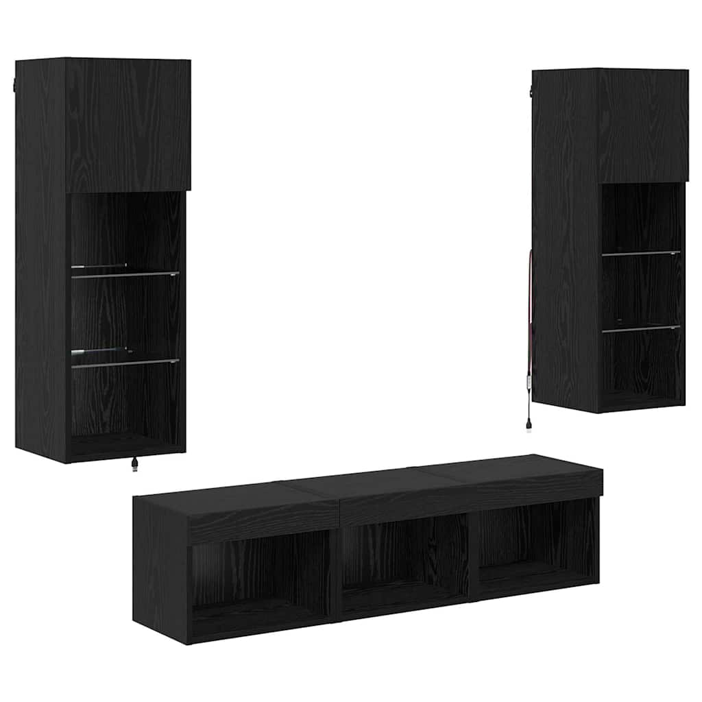 Unità per TV a Muro 5 pcs Rovere Nero Legno multistrato