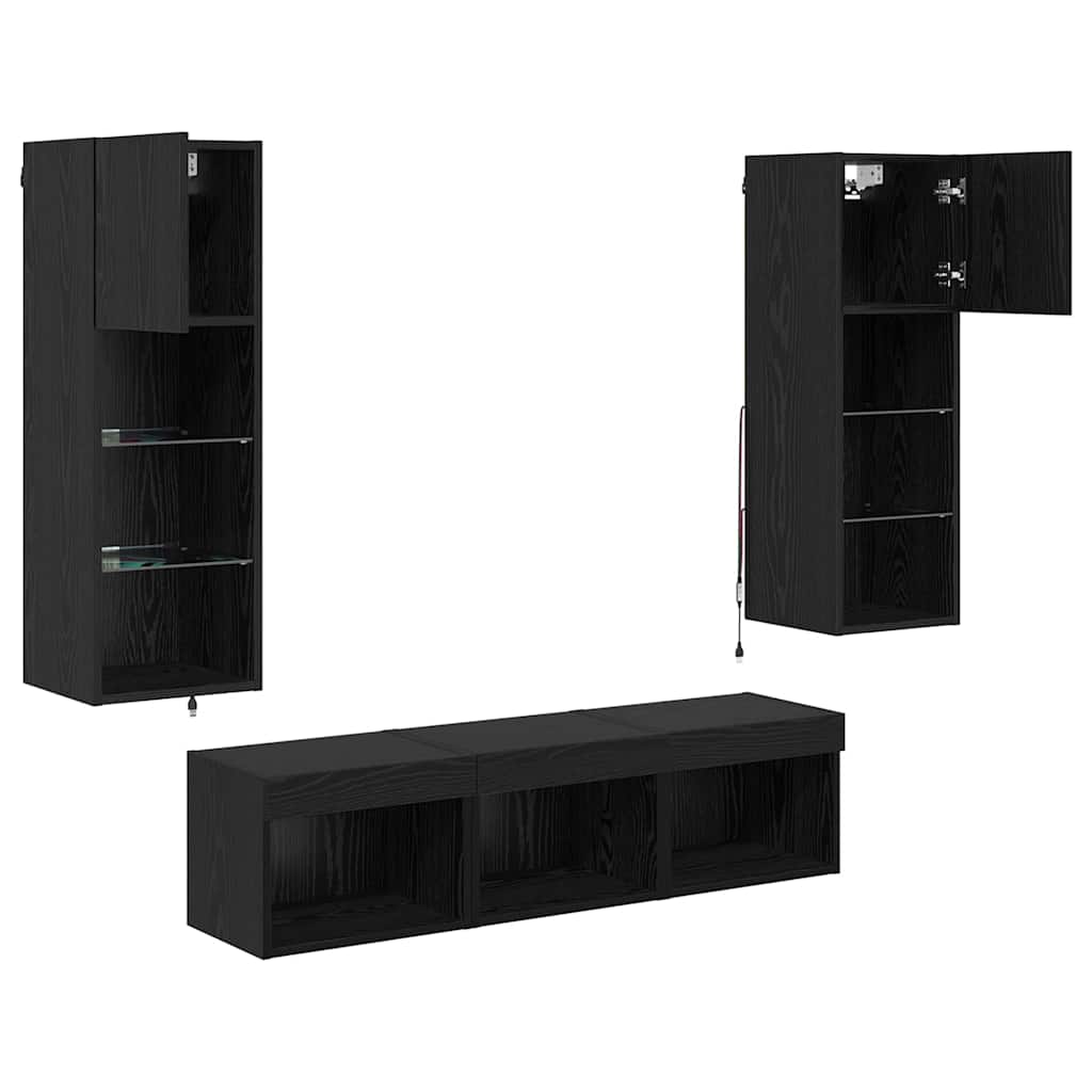 Unità per TV a Muro 5 pcs Rovere Nero Legno multistrato