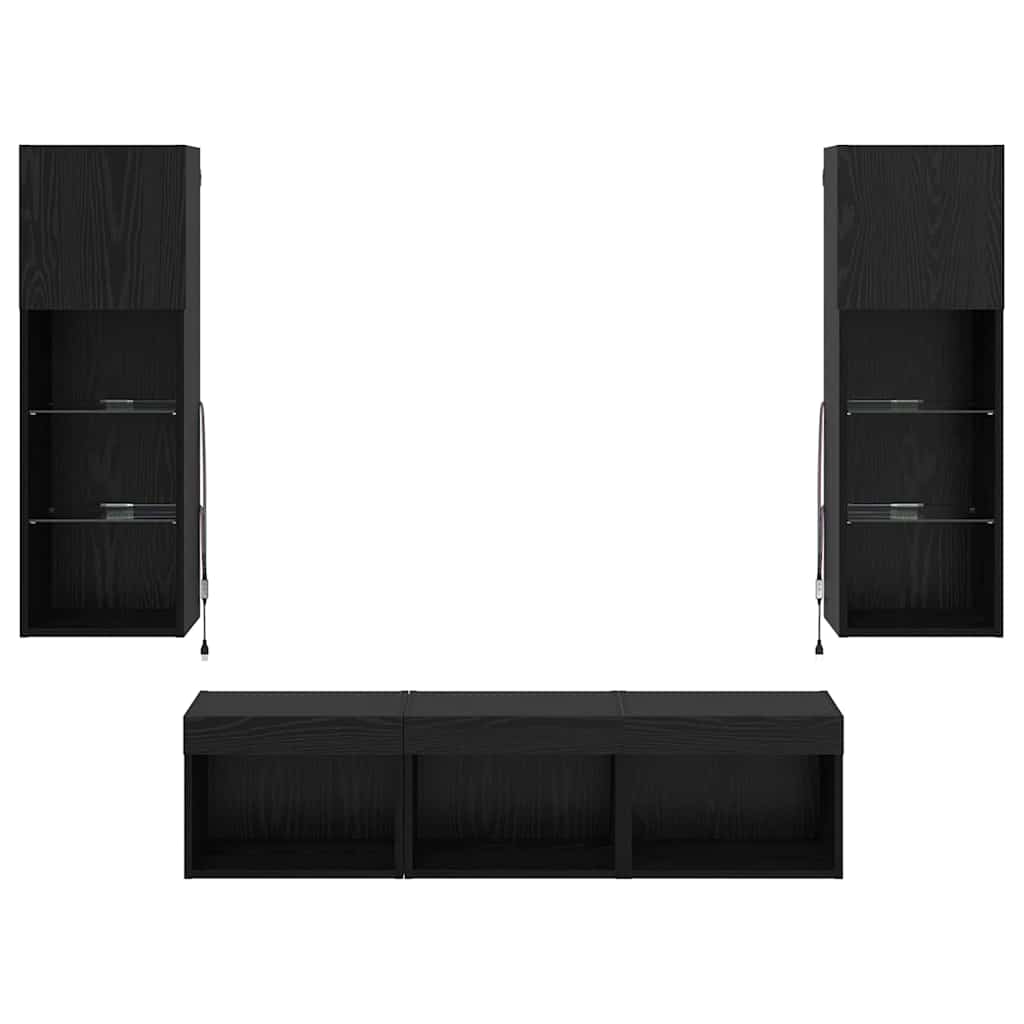 Unità per TV a Muro 5 pcs Rovere Nero Legno multistrato