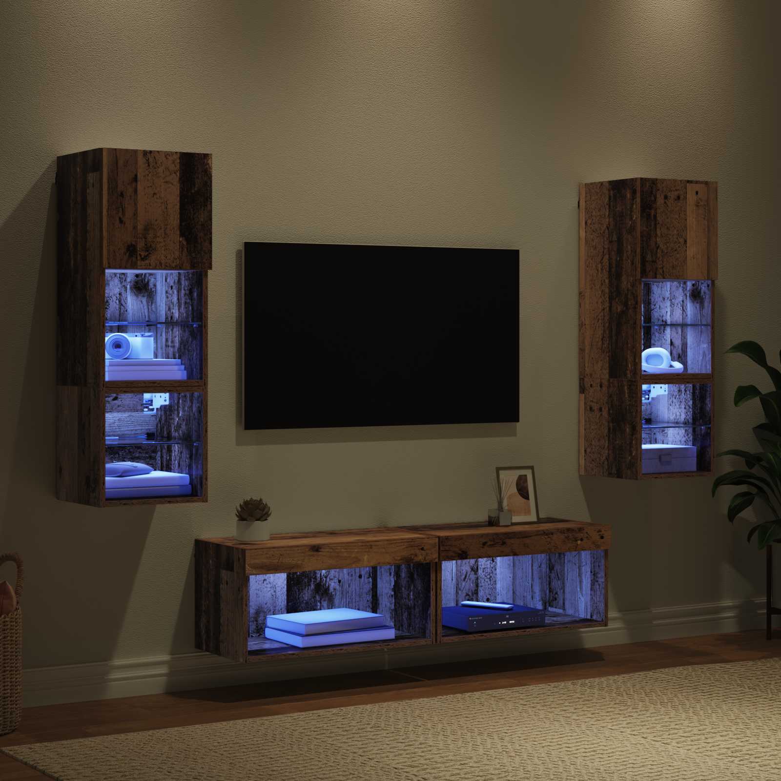 Unità TV da Parete 6 pcs Legno vecchio Legno multistrato