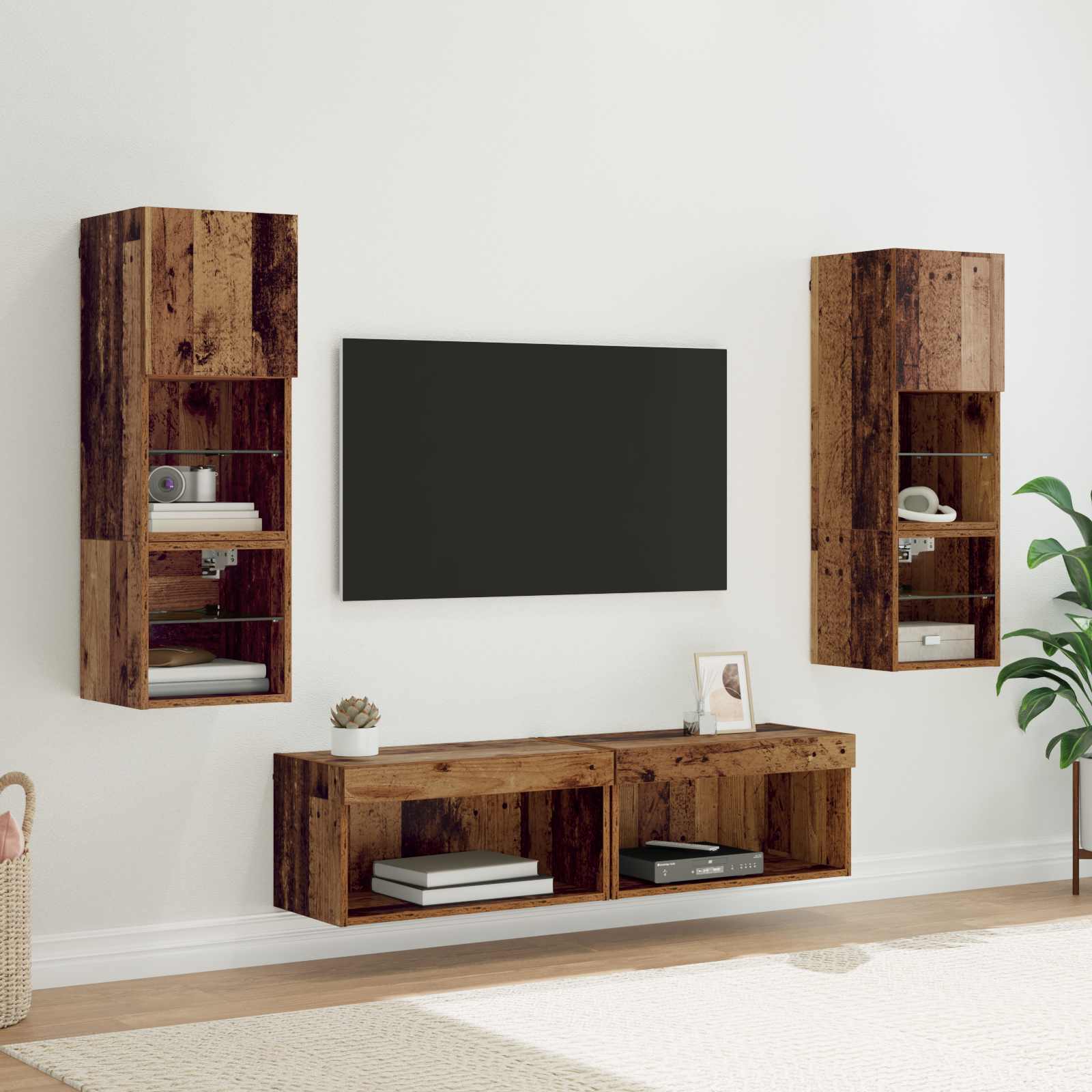 Unità TV da Parete 6 pcs Legno vecchio Legno multistrato