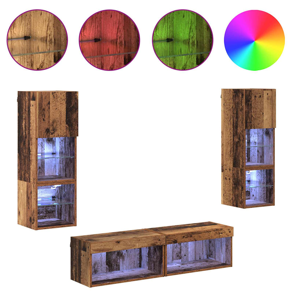 Unità TV da Parete 6 pcs Legno vecchio Legno multistrato