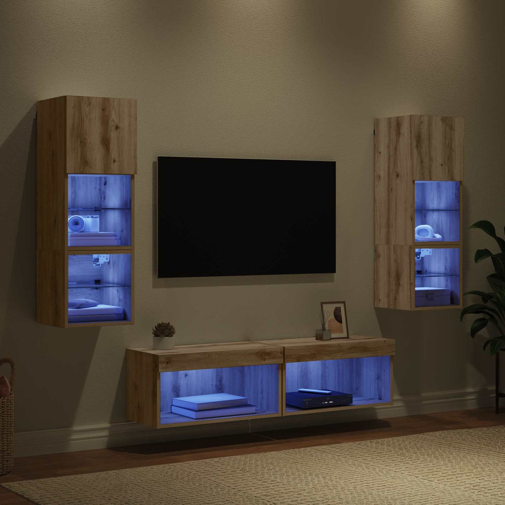 Unità TV da Parete 6 pcs Rovere artigianale Legno multistrato